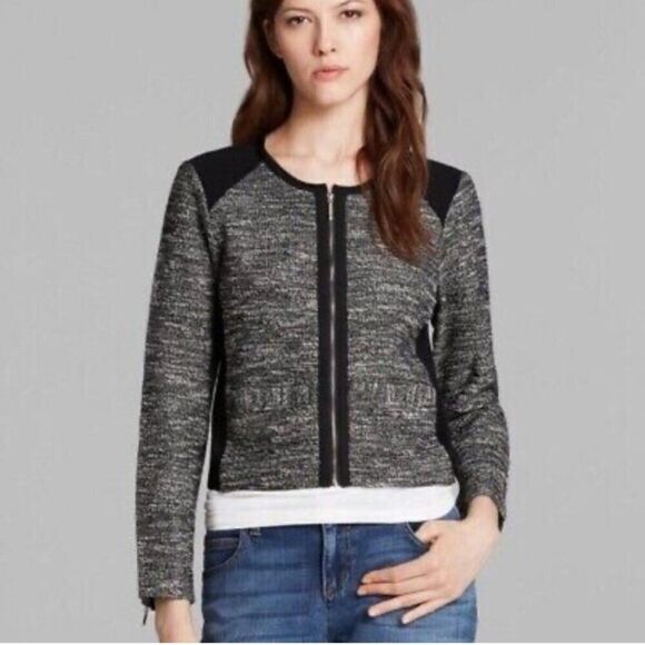 Eileen Fisher Cardigan Zip Front Jacket 2X Black Tweed Stretch Top - Picture 2 of 14